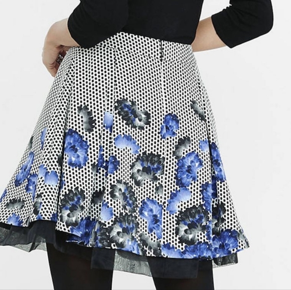 Express Skirt Black White Blue Floral Polka Tulle Mini Layered Spring Small 0 - Picture 6 of 7